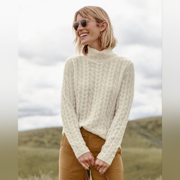 Garnet Hill Cashmere Cabled T-Neck - Picture 2 of 8